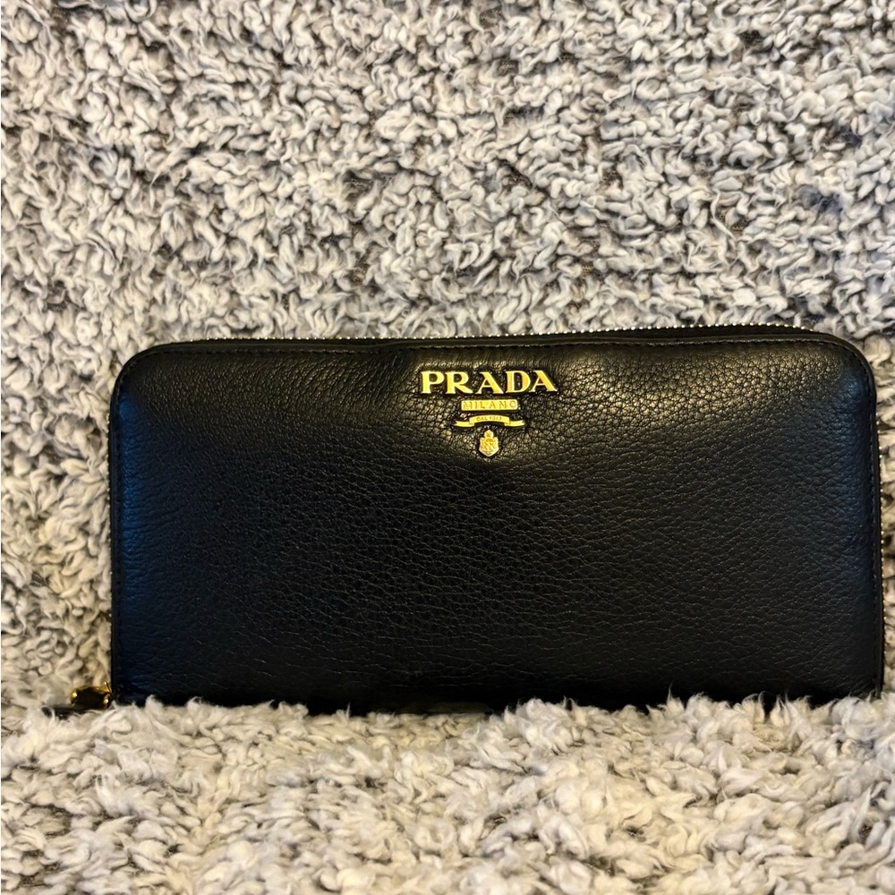 Prada Black Leather Pouch with Gold Logo